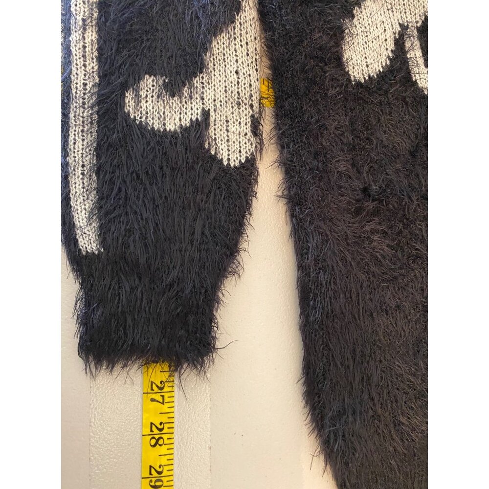 Lanalee Black & White Fuzzy Knit Floral Open Cardigan Sweater Medium - Picture 10 of 10